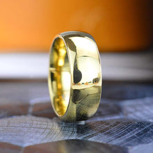 Load image into Gallery viewer, Yellow Gold Tungsten Wedding Band. Yellow Gold Tungsten. Men & Women Tungsten Ring. Tungsten Carbide 8mm Wide. Free Engravings