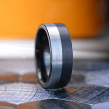 Load image into Gallery viewer, Tungsten Ring Black and Silver Brushed Men's Ring, Men's Wedding Band, Dual Color Men's Band