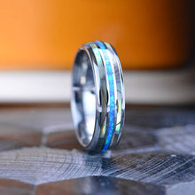 Load image into Gallery viewer, Genuine Australian Blue Fire Opal with Abalone Shell Tungsten Ring