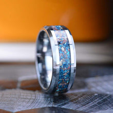 Load image into Gallery viewer, Genuine Crushed Raw Blue and White Sapphire Men's Tungsten Ring