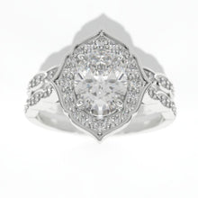 Load image into Gallery viewer, 1.5 Carat Oval Moissanite Halo Engagement Ring Eternity Ring Set