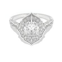 Load image into Gallery viewer, 1.5 Carat Oval Moissanite Halo Engagement Ring Eternity Ring Set