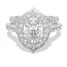 Load image into Gallery viewer, 1.5 Carat Oval Moissanite Halo Engagement Ring Eternity Ring Set