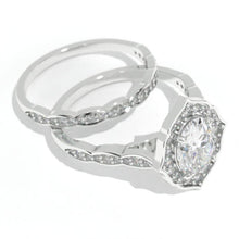 Load image into Gallery viewer, 1.5 Carat Oval Moissanite Halo Engagement Ring Eternity Ring Set