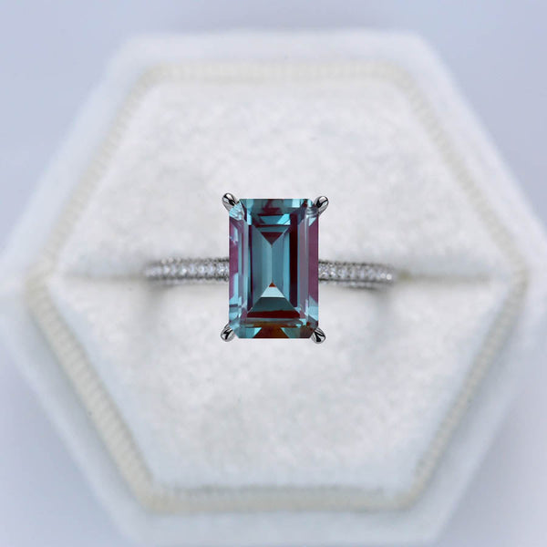4ct Emerald Cut Alexandrite  Black Gold Engagement Ring