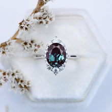 Load image into Gallery viewer, 14K White Gold 3 Carat Oval Alexandrite Halo Engagement Ring