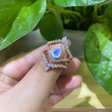 Load image into Gallery viewer, Luxury Natural Moonstone Ring Set, 2ct Pear Cut Moonstone Ring Set, Rose Gold Ring Unique Curved Marquise Cut Ring