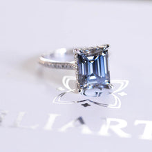 Load image into Gallery viewer, 4 Carat Grey Gray Emerald Cut Moissanite Stone Gold Ring