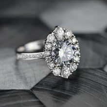 Load image into Gallery viewer, 14K White Gold 2 Carat Round Gray Moissanite Halo Engagement Ring
