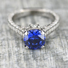 Load image into Gallery viewer, 3.2 Carat Sapphire Diamond Engagement 14K White Gold Ring
