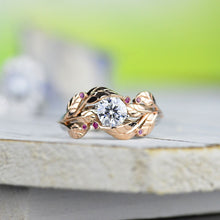 Load image into Gallery viewer, 1.5 Carat Moissanite Engagement Ring 14K Rose and White Gold-6 Genuine Ruby Accents