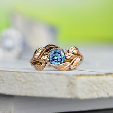 Load image into Gallery viewer, 1.0 Carat Genuine Aquamarine Diamond Leaf Engagement Ring 14K White