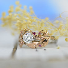 Load image into Gallery viewer, 1.5 Carat Moissanite Engagement Ring 14K Rose and White Gold-6 Genuine Ruby Accents