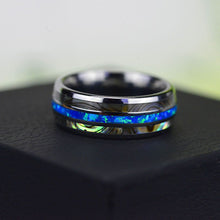 Load image into Gallery viewer, Genuine Australian Blue Fire Opal with Abalone Shell Tungsten Ring
