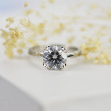 Load image into Gallery viewer, 2 Carat Dark Gray Blue Moissanite Engagement Ring
