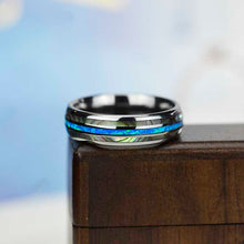 Load image into Gallery viewer, Genuine Australian Blue Fire Opal with Abalone Shell Tungsten Ring