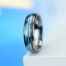 Load image into Gallery viewer, Genuine Australian Blue Fire Opal with Abalone Shell Tungsten Ring