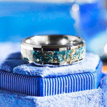 Load image into Gallery viewer, Genuine Crushed Raw Blue and White Sapphire Men's Tungsten Ring