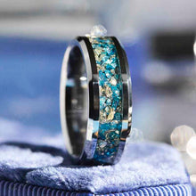 Load image into Gallery viewer, Genuine Crushed Raw Blue and White Sapphire Men's Tungsten Ring