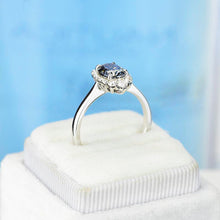 Load image into Gallery viewer, 14K White Gold 3 Carat Oval Dark Gray Blue Moissanite Halo Engagement Ring