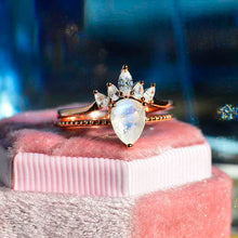 Load image into Gallery viewer, Genuine Pear Cut Moonstone Ring- Two Ring Set