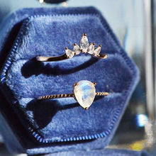 Load image into Gallery viewer, Genuine Pear Cut Moonstone Ring- Two Ring Set