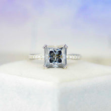 Load image into Gallery viewer, Giliarto 3 Carat Dark Grey Gray Blue Princess Cut Moissanite Stone 14K White Gold Ring