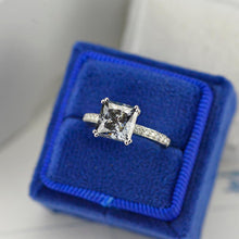 Load image into Gallery viewer, Giliarto 3 Carat Dark Grey Gray Blue Princess Cut Moissanite Stone 14K White Gold Ring