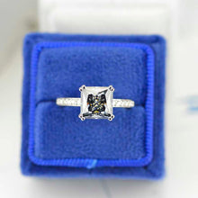 Load image into Gallery viewer, Giliarto 3 Carat Dark Grey Gray Blue Princess Cut Moissanite Stone 14K White Gold Ring
