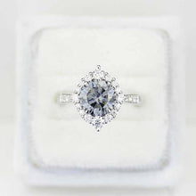 Load image into Gallery viewer, 2 Carat Round Grey Gray Giliarto Moissanite Halo Gold Engagement Ring