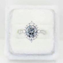 Load image into Gallery viewer, 2 Carat Round Grey Gray Giliarto Moissanite Halo Gold Engagement Ring