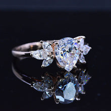 Load image into Gallery viewer, Pear Shaped Moissanite Engagement Ring. Vintage Unique Marquise Cut Cluster Engagement Ring