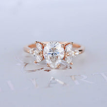 Load image into Gallery viewer, Pear Shaped Moissanite Engagement Ring. Vintage Unique Marquise Cut Cluster Engagement Ring