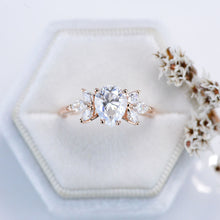 Load image into Gallery viewer, Pear Shaped Moissanite Engagement Ring. Vintage Unique Marquise Cut Cluster Engagement Ring