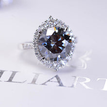 Load image into Gallery viewer, 5 Carat Round Dark Grey Gray Giliarto Moissanite Halo Gold Engagement Ring