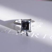 Load image into Gallery viewer, 4 Carat Grey Gray Emerald Cut Moissanite Stone Gold Ring