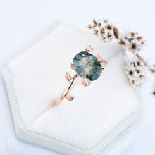 Load image into Gallery viewer, 14K Rose Gold Dainty Natural Moss Agate Leaf Ring
