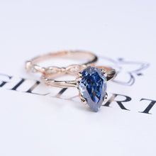 Load image into Gallery viewer, 3 Carat Pear Shaped Dark Gray Blue Moissanite Engagement Eternity Rose Gold Ring Set