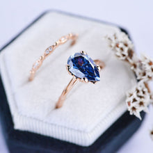 Load image into Gallery viewer, 3 Carat Pear Shaped Dark Gray Blue Moissanite Engagement Eternity Rose Gold Ring Set