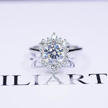 Load image into Gallery viewer, Snowflake Moissanite Ring/2.0ct Round Cut Moissanite Halo Ring/Solid 14K White Gold Ring