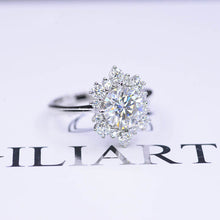 Load image into Gallery viewer, Snowflake Moissanite Ring/2.0ct Round Cut Moissanite Halo Ring/Solid 14K White Gold Ring