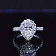 Load image into Gallery viewer, 14K Solid White Gold 3 Carat Halo Pear Cut Moissanite Ring