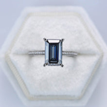 Load image into Gallery viewer, 4ct Emerald Cut Dark Gray-Blue Moissanite Black Gold Engagement Ring