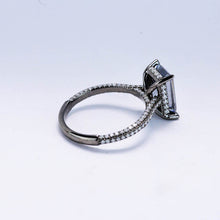 Load image into Gallery viewer, 4ct Emerald Cut Dark Gray-Blue Moissanite Black Gold Engagement Ring