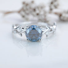 Load image into Gallery viewer, 2 Carat Round Dark Grey-Blue Moissanite Floral Twig Design White Gold Ring