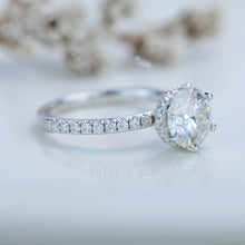 Load image into Gallery viewer, 2 Carat Round Moissanite Hidden Halo Engagement Ring, Four Prongs Moissanite Ring, Victorian 14K White Gold Ring