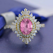 Load image into Gallery viewer, 1.5 Carat Oval Pink Sapphire Cut Halo 14K Yellow Gold Engagement Ring
