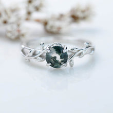 Load image into Gallery viewer, Genuine Moss Agate Twig Floral White Gold Engagement Ring