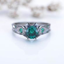 Load image into Gallery viewer, 14K Black Gold Emerald Celtic Engagement Ring