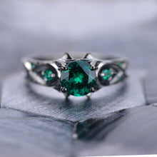 Load image into Gallery viewer, 14K Black Gold Emerald Celtic Engagement Ring